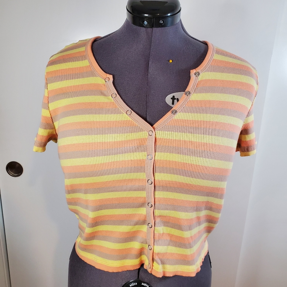 Wild fable Pastel Striped Button Down Crop Top